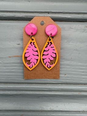 Stylish Pink and Yellow Floral Tear Drop Earrings